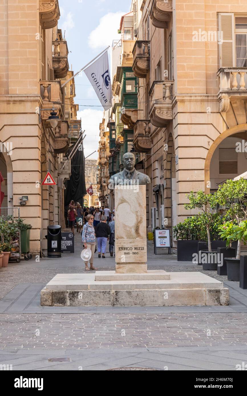 The monument of Enrico Mizzi in St Johns Square, Valletta, Malta, Europe. A UNESCO World Heritage Site Stock Photo