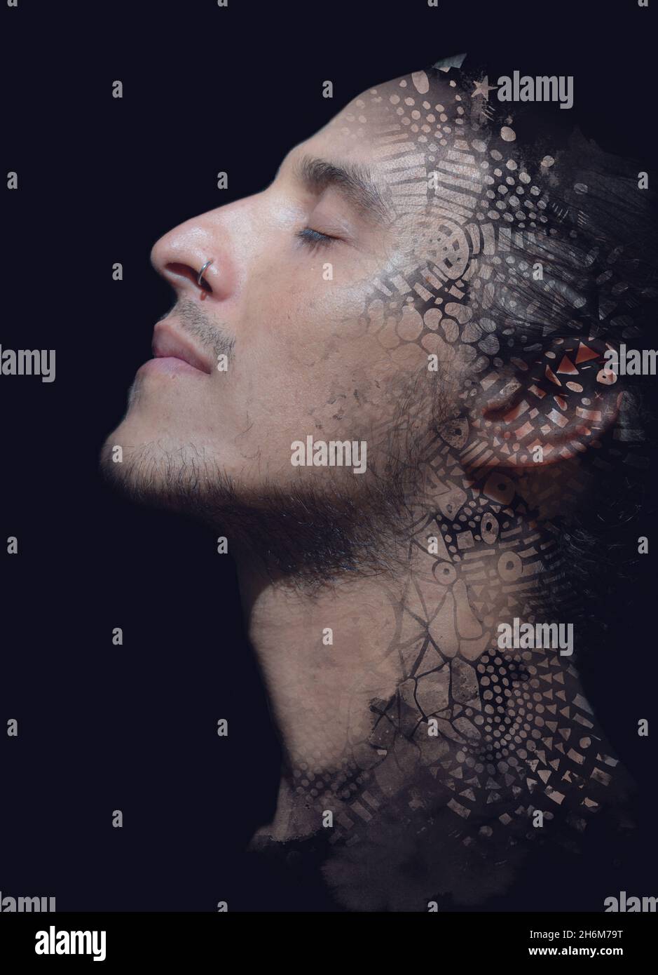 Paintography. A portrait of an attractive man combined with abstract ...