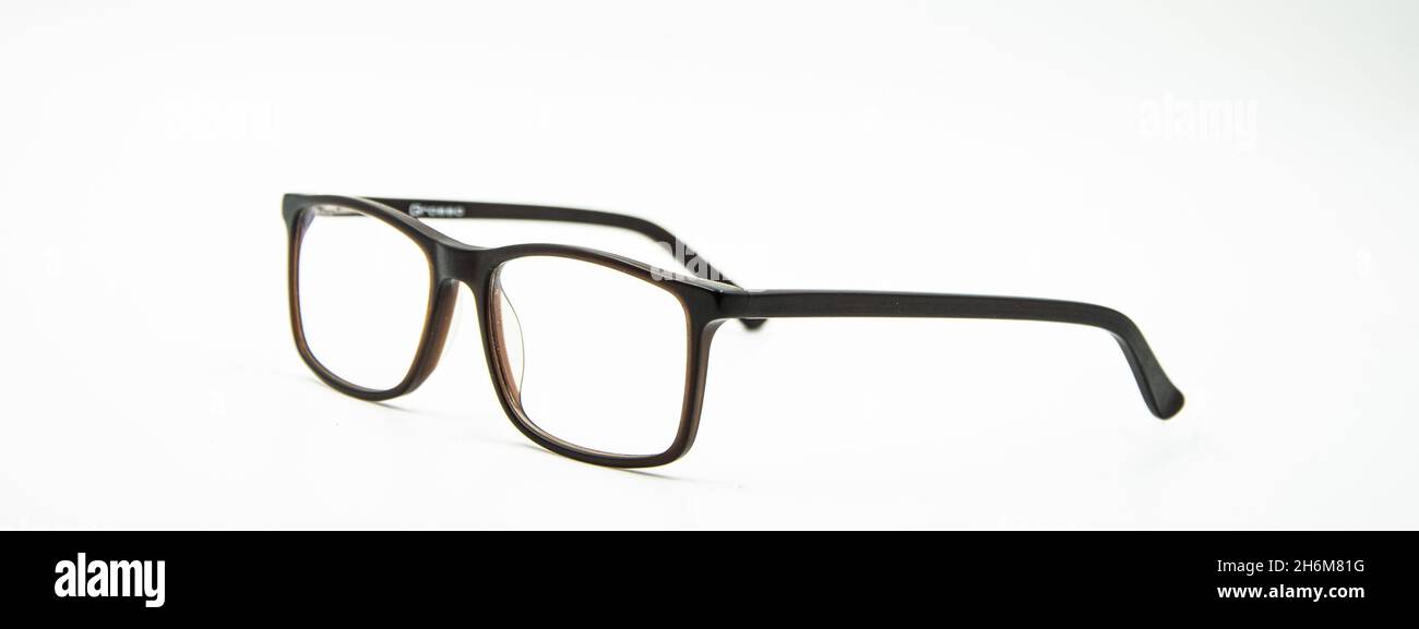 Close-Up Of Black Eyeglasses Against White Background Stock Photo