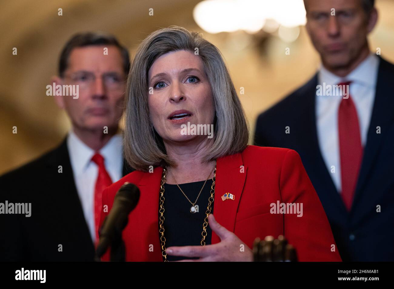 Senator Joni Ernst (R-IA) speaks during a press conference, at the U.S. Capitol, in Washington