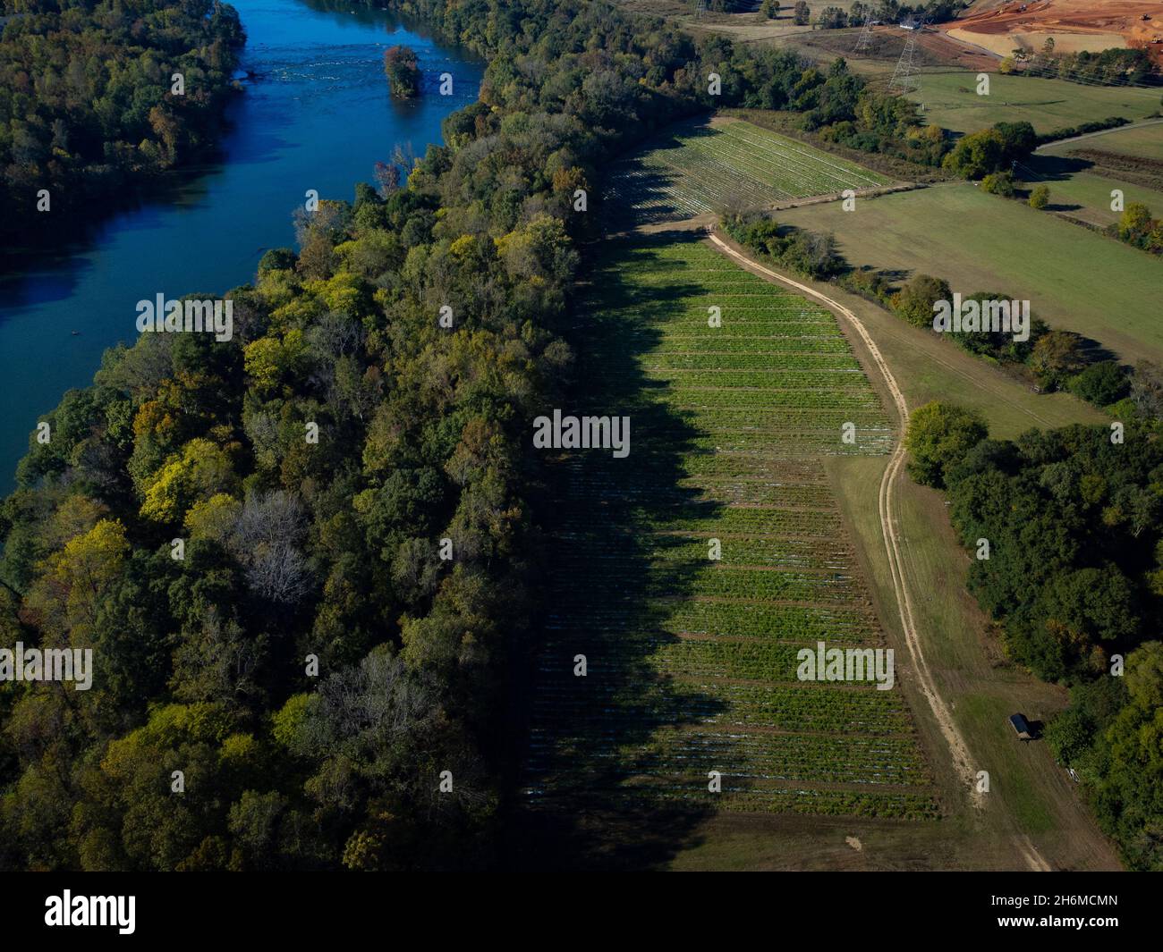 Modern agriculture along the banks of the Catawba River in South