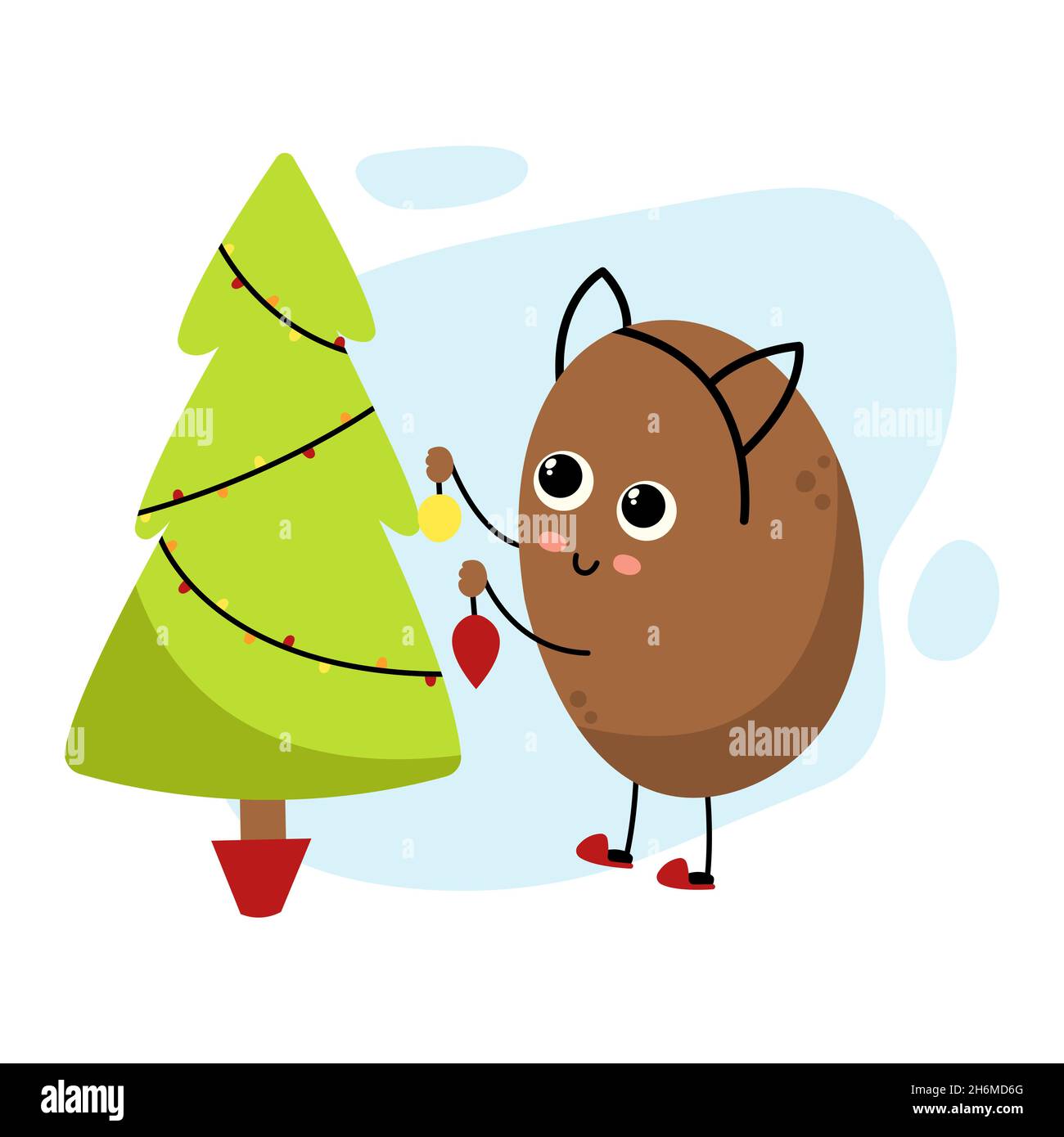 Cute kiwi character decorates the Christmas tree. Funny winter mascot.  Cartoon kawaii fruit. Bright clipart for New Year greeting card design.  Holiday Stock Vector Image & Art - Alamy