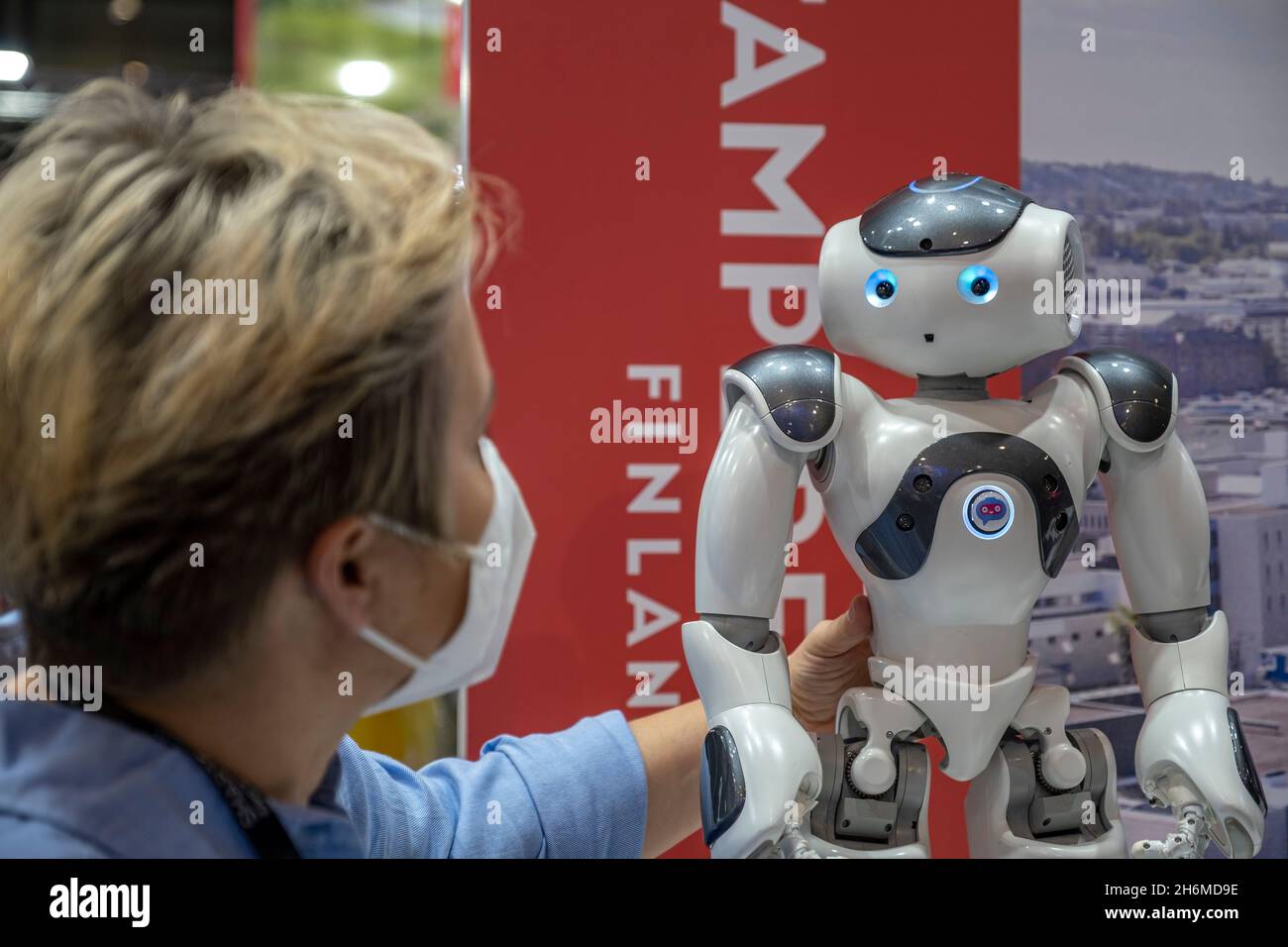 Barcelona, Spain. 16th Nov, 2021. Elias Robot, a Finnish learning solution  to learn languages, is seen during the SmartCity Expo World Congress  2021.Held in Barcelona since 2011 the SmartCity Expo World Congress