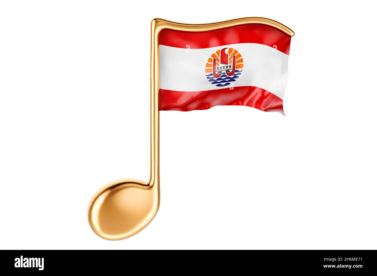 Musical note with French Polynesian flag. Music in French Polynesia, concept. 3D rendering isolated on white background Stock Photo