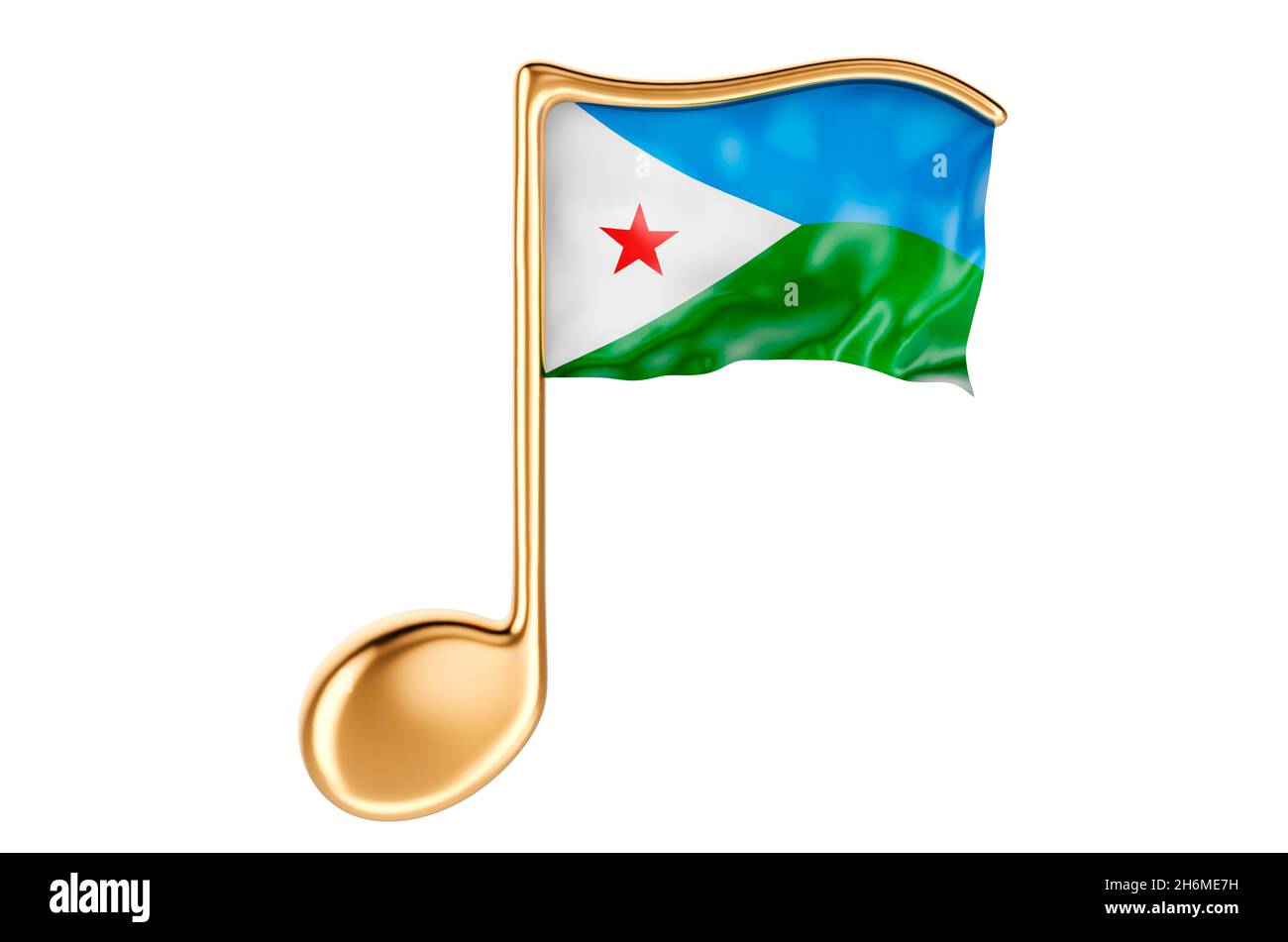 Musical note with Djiboutian flag. Music in Djibouti, concept. 3D