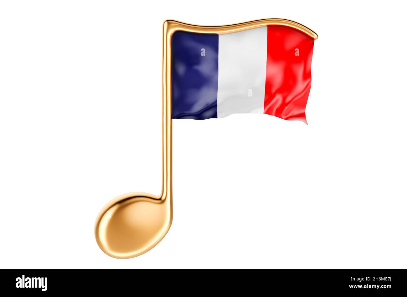 Musical note with French flag. Music in France, concept. 3D rendering isolated on white background Stock Photo