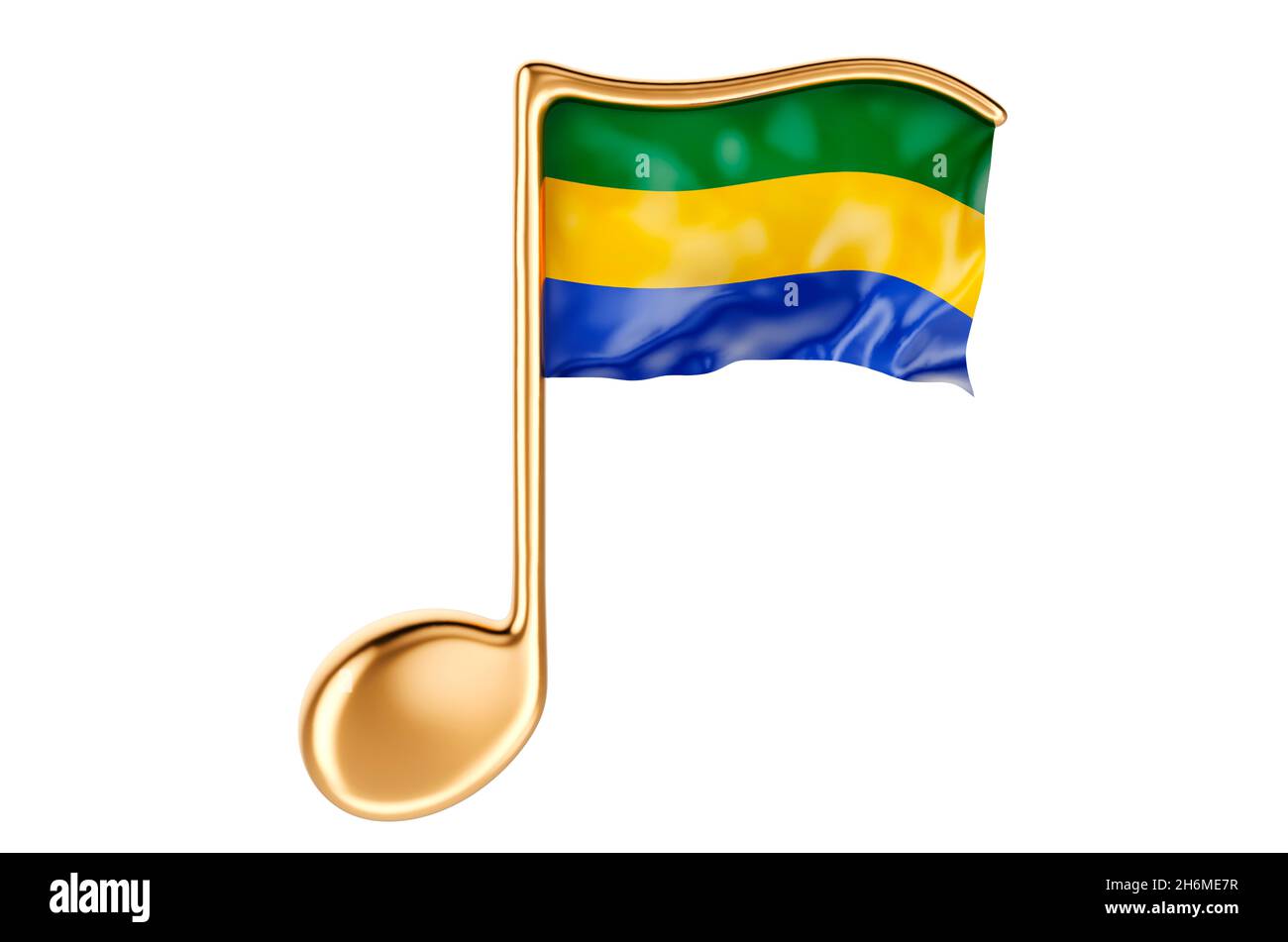 Musical note with Gabonese flag. Music in Gabon, concept. 3D rendering