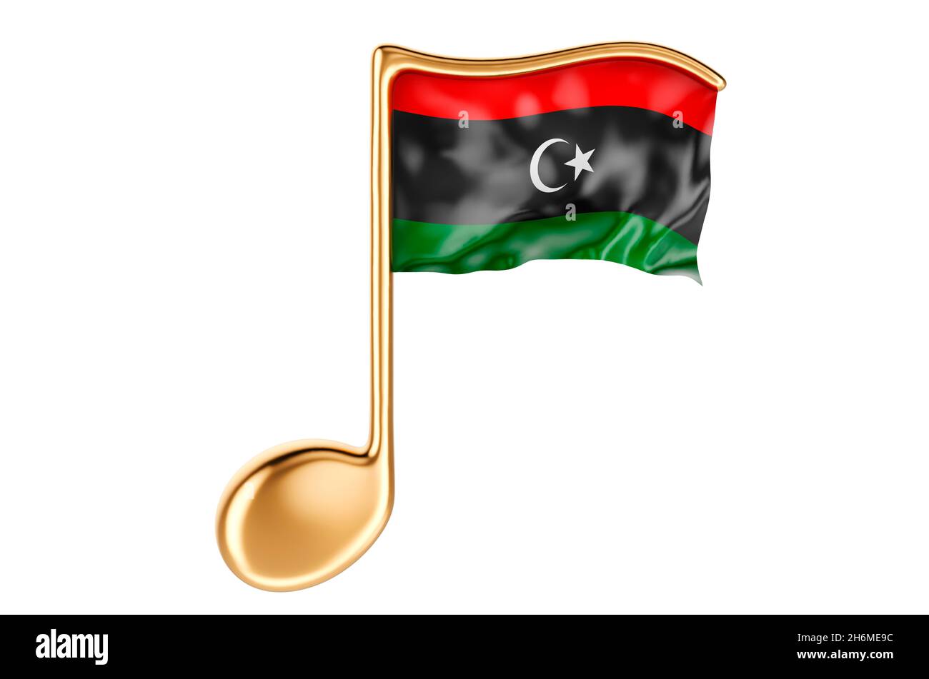 Musical note with Libyan flag. Music in Libya, concept. 3D rendering