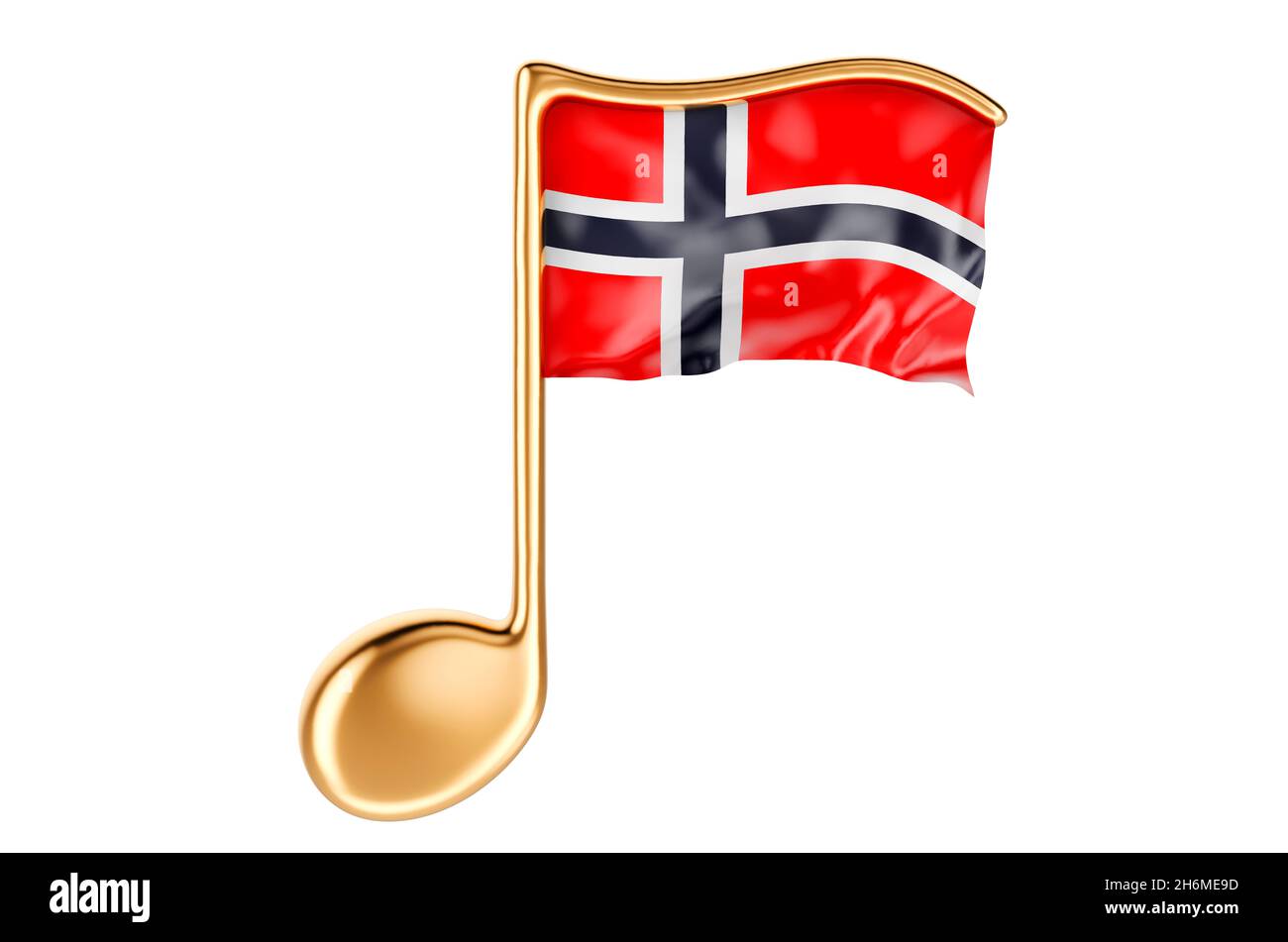 Musical note with Norwegian flag. Music in Norway, concept. 3D rendering isolated on white background Stock Photo