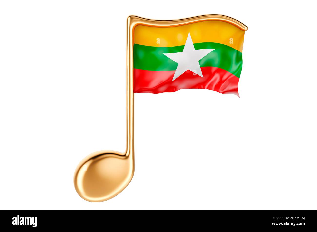 Musical note with Myanmar flag. Music in Myanmar, concept. 3D rendering