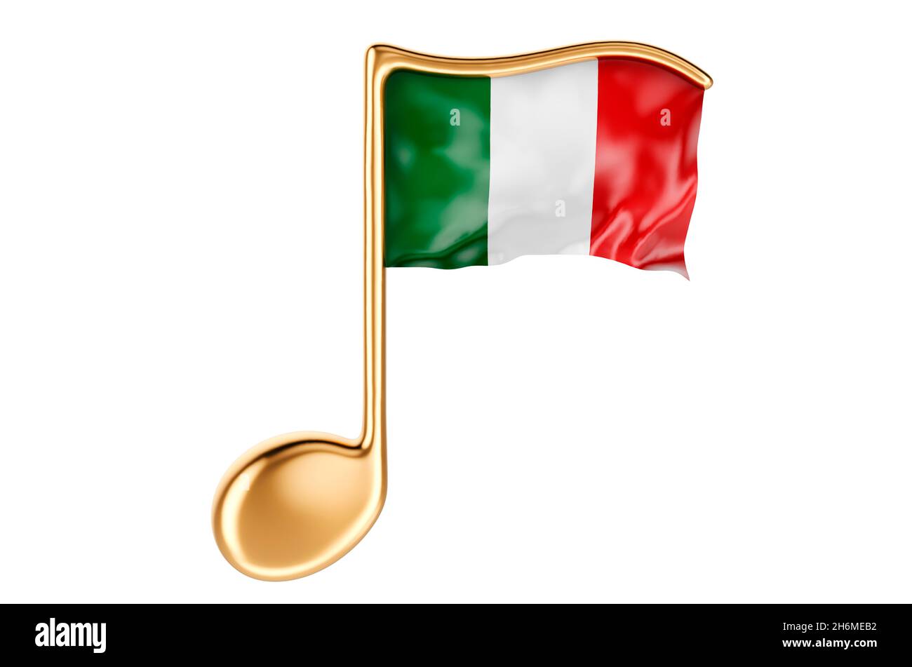 Musical note with Italian flag. Music in Italy, concept. 3D rendering