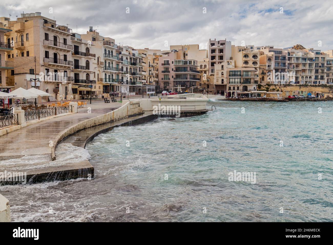 Rough seas in Marsalforn on Gozo island, Malta Stock Photo