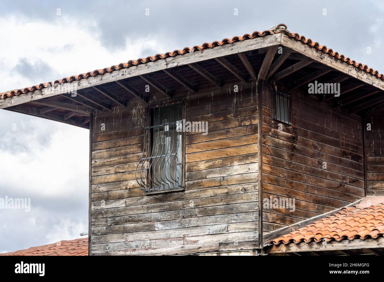 Roof of the old wooden house Stock Photo