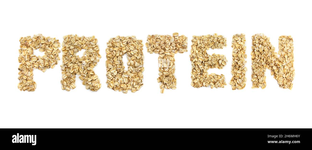 Protein grain oats on a white background. Stock Photo