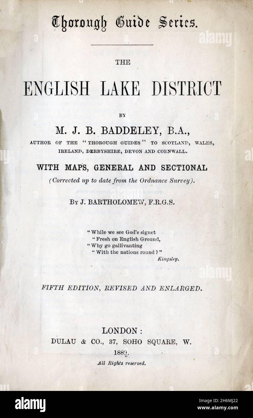 Title page of a Baddeley's Thorough Guide to the English Lake District, published in 1889 Stock Photo