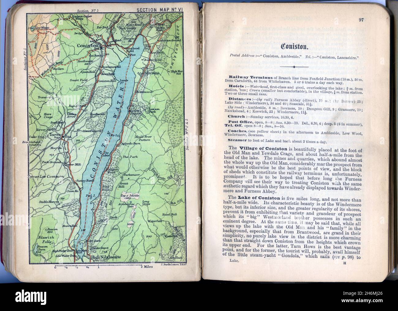 Chapter opening page with map on the adjacent page, from a Baddeley's Thorough Guide to the English Lake District, published in 1889 Stock Photo