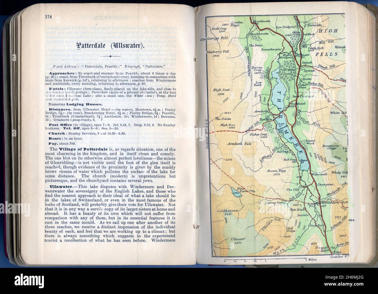 Chapter opening page with folded fold-out map on the adjacent page, from a Baddeley's Thorough Guide to the English Lake District, published in 1889 Stock Photo