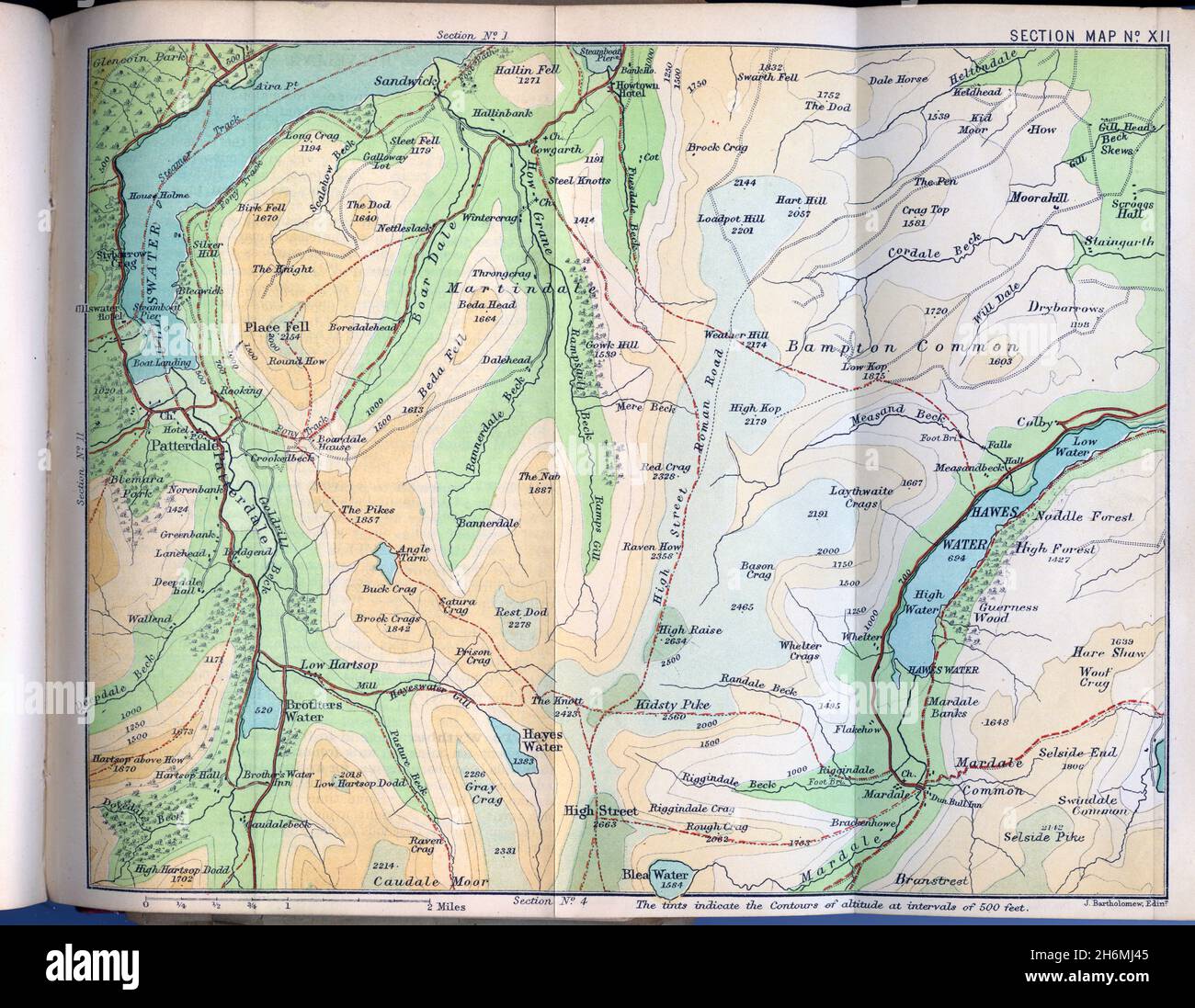 Fold-out map (shown unfolded) featuring Ullswater and Haweswater, from a Baddeley's Thorough Guide to the English Lake District, published in 1889 Stock Photo