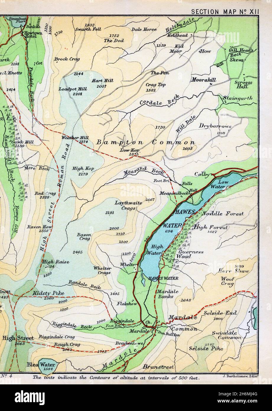 Map showing Mardale and Haweswater before the valley was dammed and flooded.  From an 1889 Baddeley's Thorough Guide to the English Lake District. Stock Photo