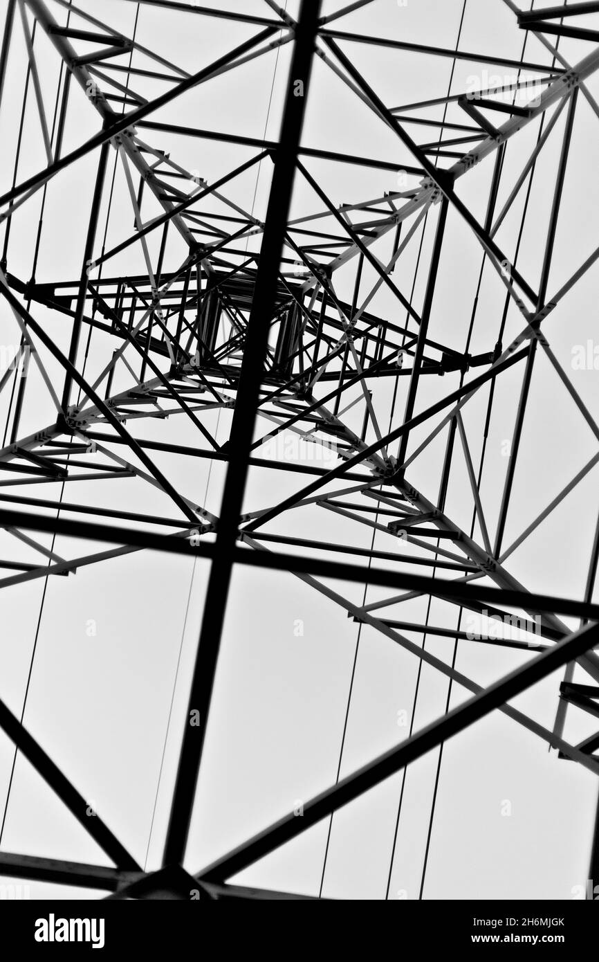 High tension, high voltage power line, Power Transmission Tower, electrical tower Stock Photo