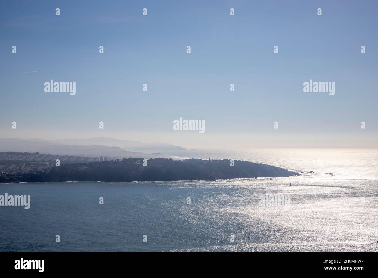 Marin Headlands is a beautiful natural area in the coastal peninsula of Marin County, California. It sits across the Golden Gate from San Francisco. Stock Photo
