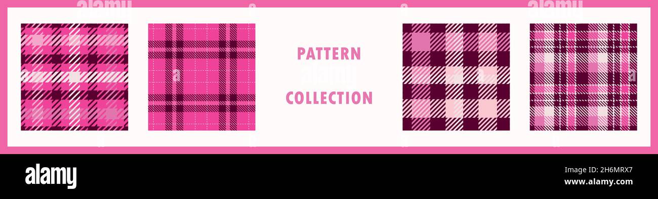 Girly pink seamless plaid vector pattern collection. Gingham bright ...