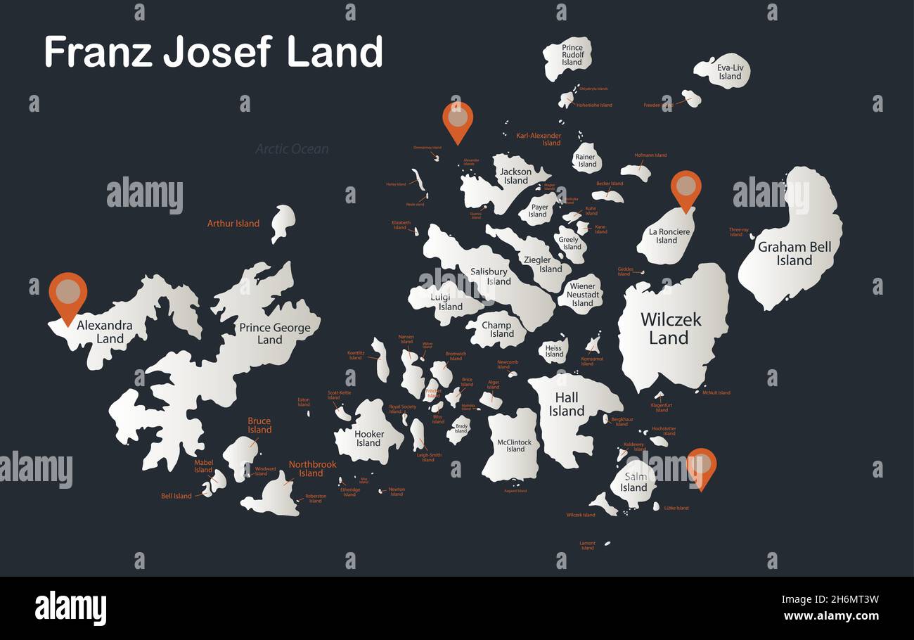 Franz Josef Land map, Infographics flat design colors snow white, with
