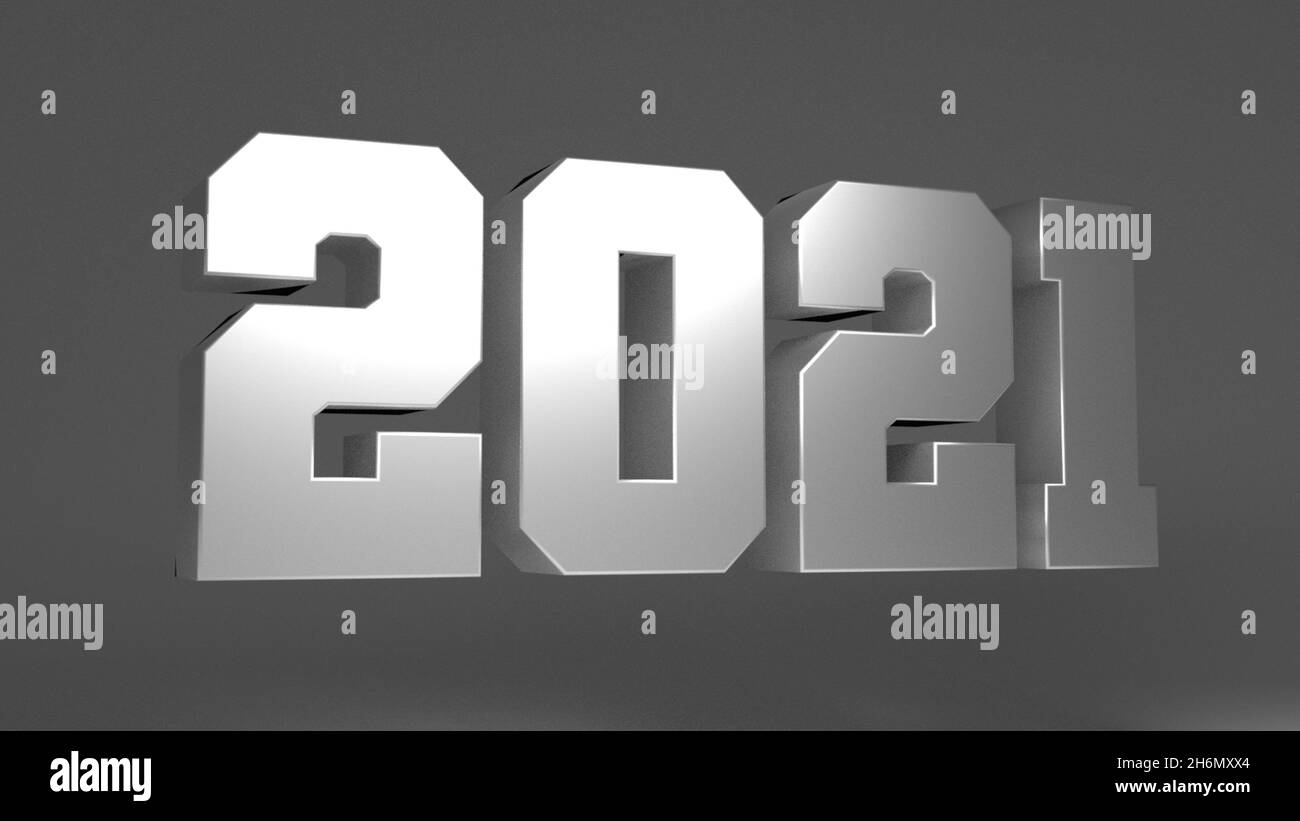 3D grey number 2021 isolated on a bright grey background Stock Photo
