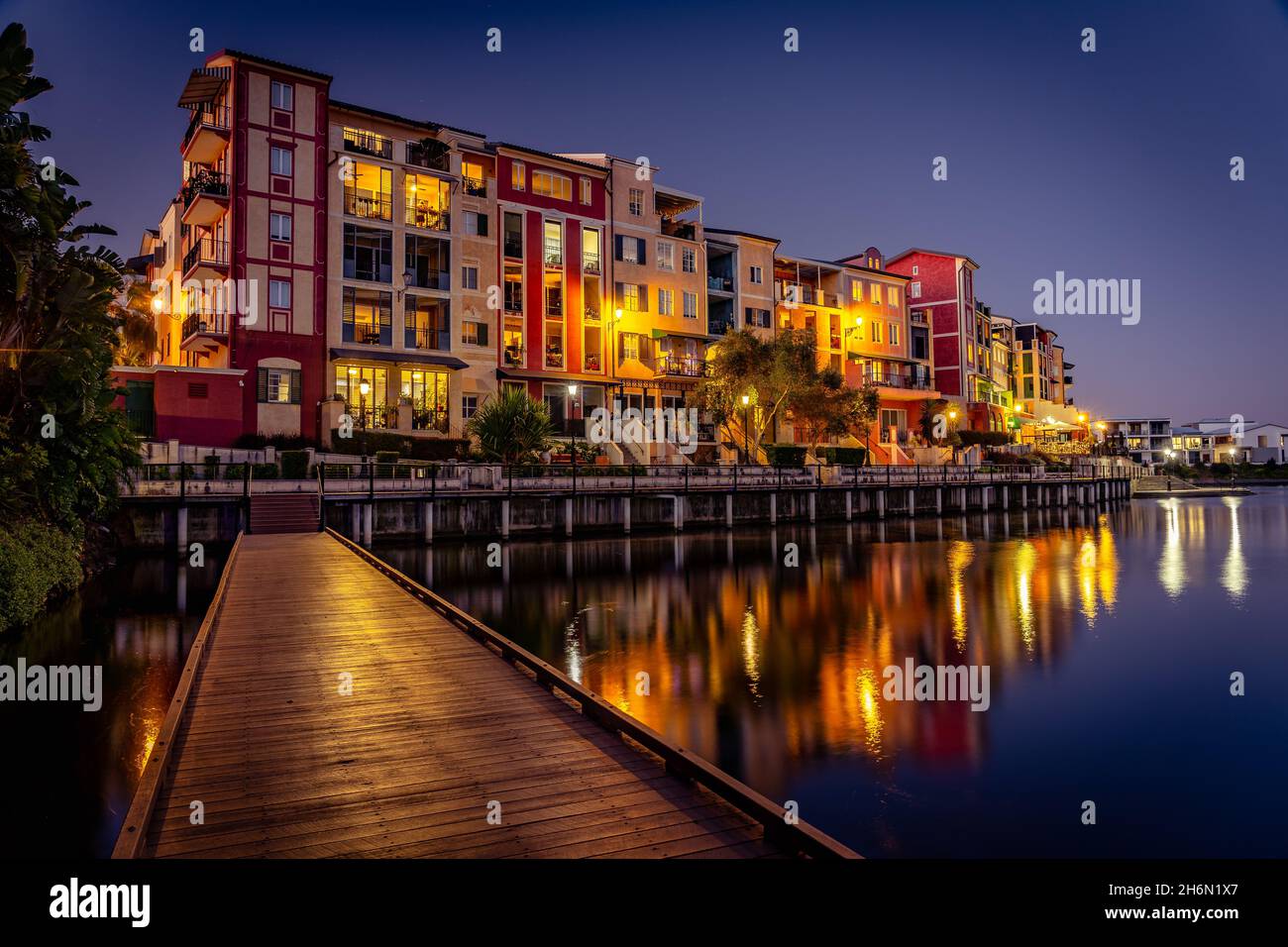 Emerald Lakes estate architecture at sunset, Gold Coast, Queensland