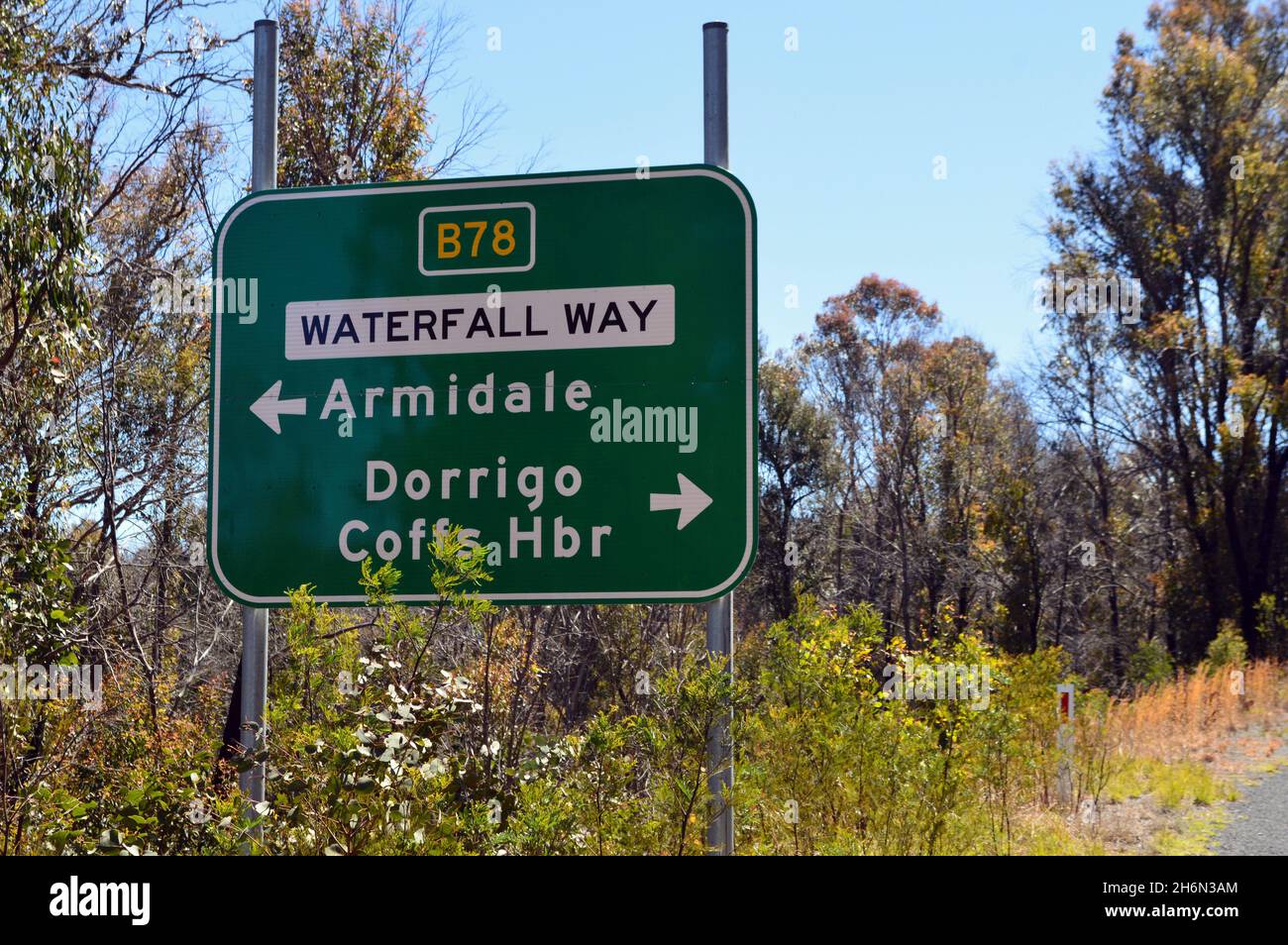 A sign giving directions on the Waterfall Way in NSW Stock Photo Alamy