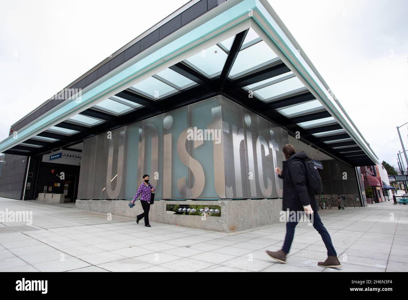 Entrance of the new Link Light Rail U District Station in Seattle on ...