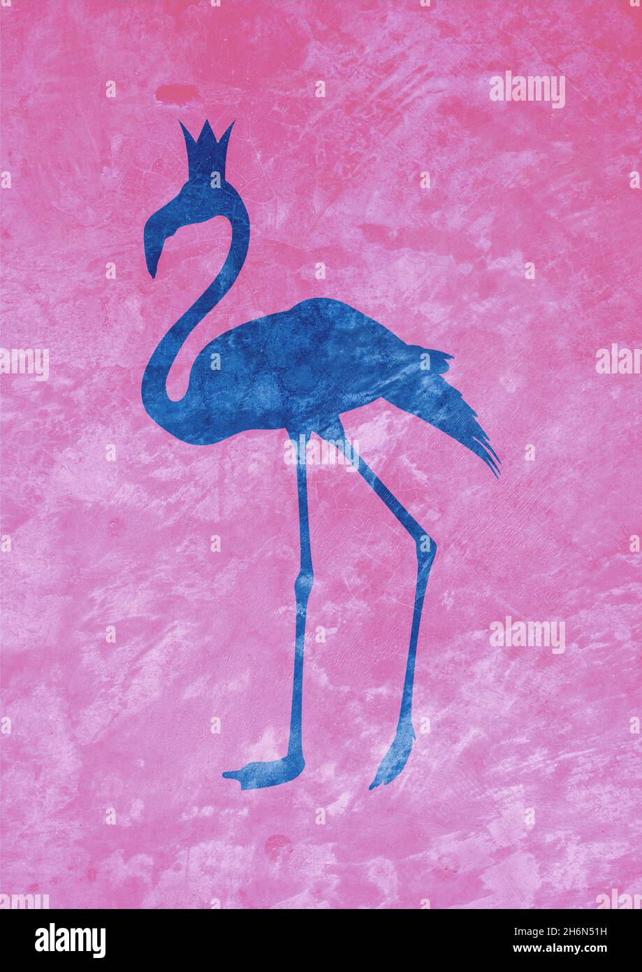 Fancy flamingo wear crown blue minimalist silhouette, cute pattern and  wallpaper. Creative artwork with vibrant color. Poster for flayer, print  and po Stock Photo - Alamy