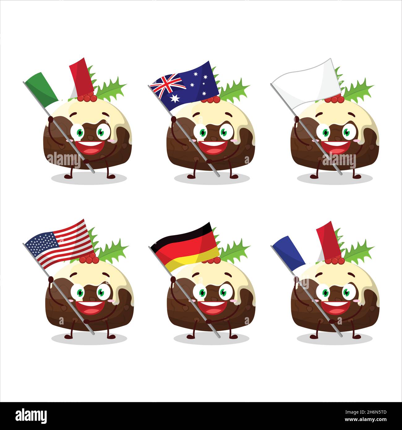 Pudding Flags Pudding cake christmas cartoon character bring the flags of various ...