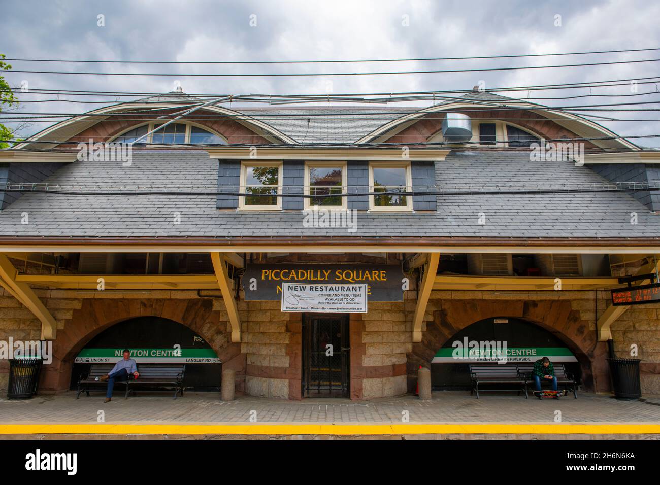 Boston Metro MBTA Newton Centre station at Piccadilly Square in Newton