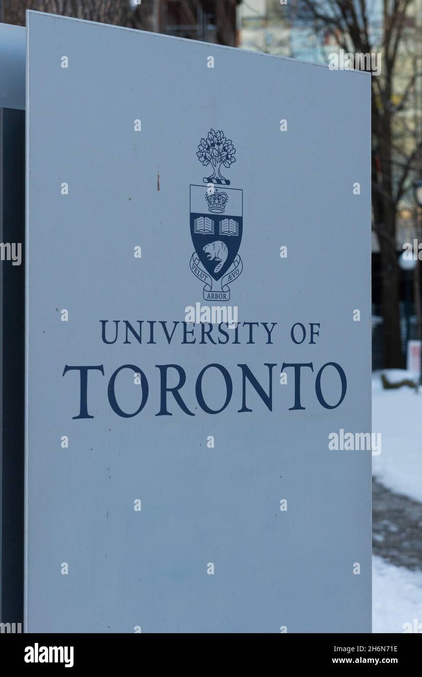 Toronto, ON, Canada - January 08, 2021: View at University of Toronto sign in downtown Toronto. Founded in 1827 as King's College, the University of T Stock Photo