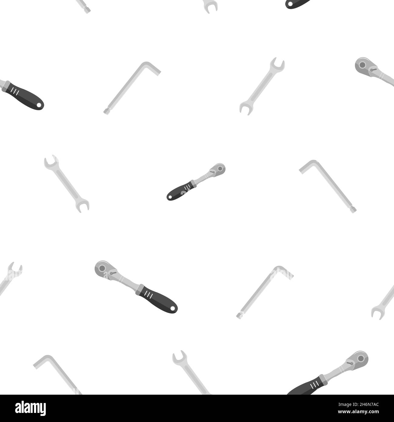 Pattern of flat key ratchet, hexagon and just a wrench classic shape. Color design. On a white background. Tools for any specialist. Flat vector Stock Vector