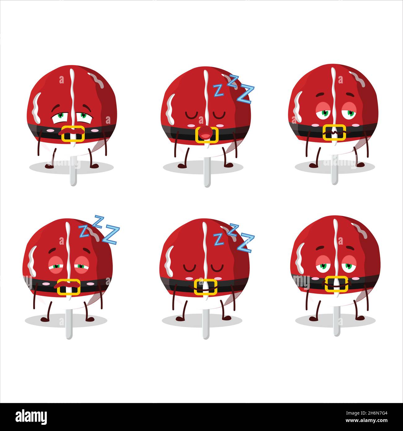 Cartoon Character Of Red Candy Cookies Christmas With Sleepy Expression Vector Illustration