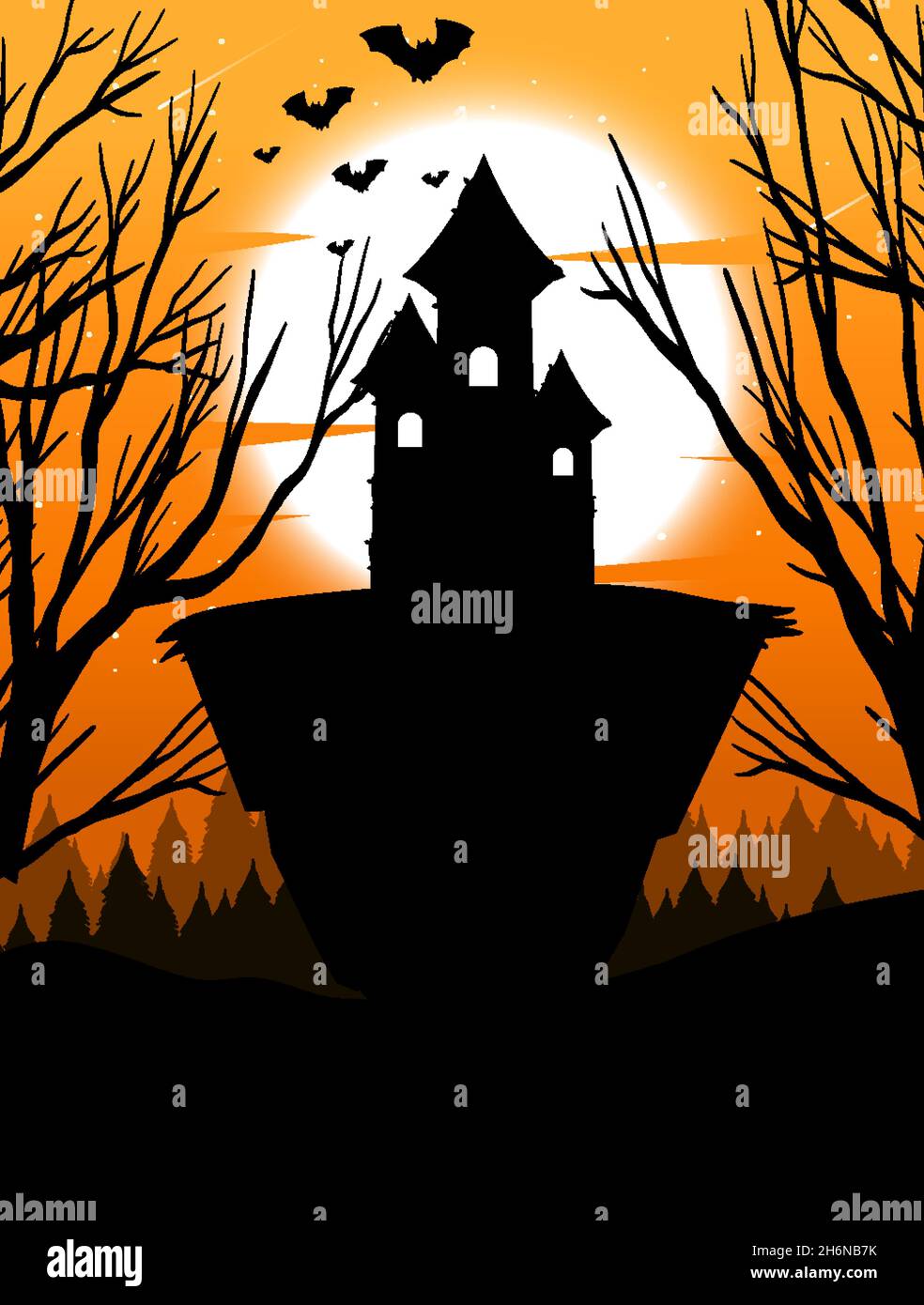 Silhouette castle with full moon background illustration Stock Vector ...