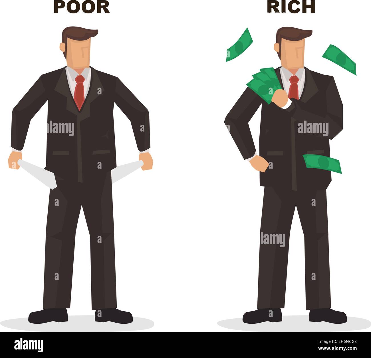 Poor and rich businessman. Flat isolated vector illustration. Stock Vector