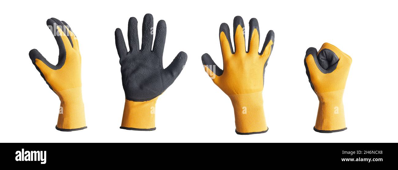 Textile work gloves with rubber isolated on white background. Stock Photo