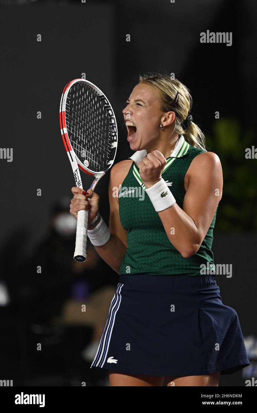 Maria Sakkari celebrates during a womens singles match at the 2023 US Open, Monday, Aug