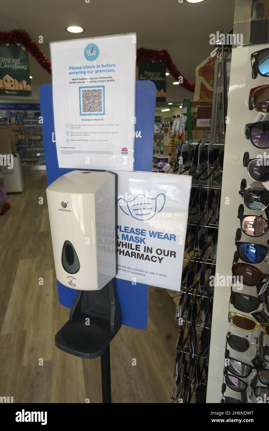 Australian Covid-19 signage placed at shop entrance with hand ...