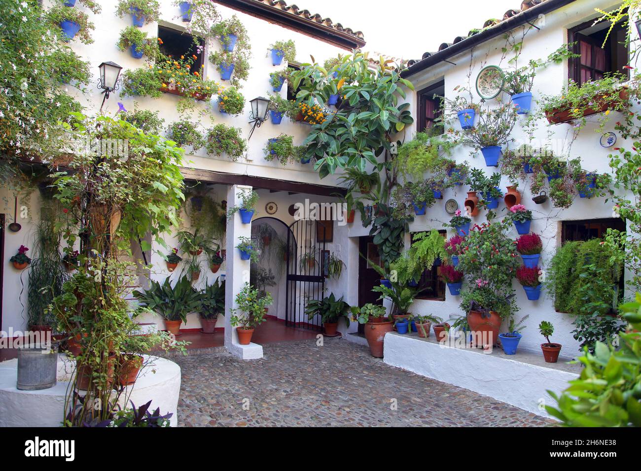 The Cordoba Courtyards in Spain,with the Festival of the Courtyards (“Patios”) of Cordoba (declared World Heritage),in which those owners participating in the contest open up their courtyards to the public.It is possible to visit the courtyards in Córdoba all the year round. Stock Photo