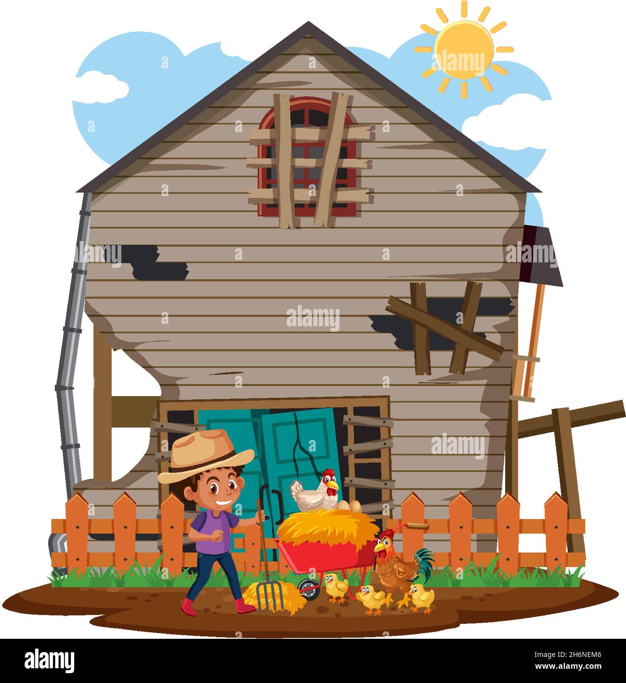 Farmer at the rural old farm house illustration Stock Vector Image ...
