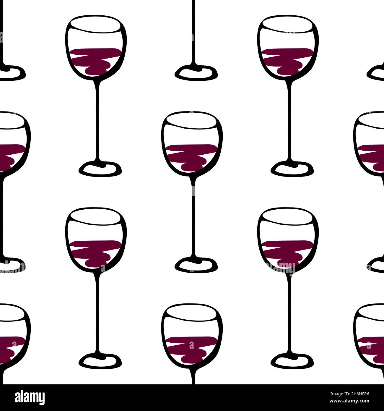 Seamless doodle pattern with wine glass. Vector sketch illustration. Stock Vector