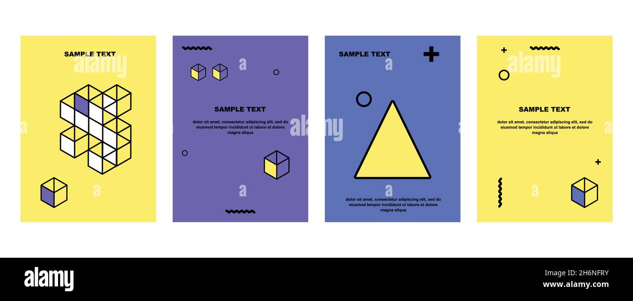 Neo Memphis geometric postcard set. Vector illustration Stock Vector