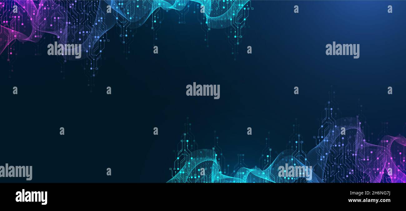 Modern technology circuit board texture background design. Waves flow ...