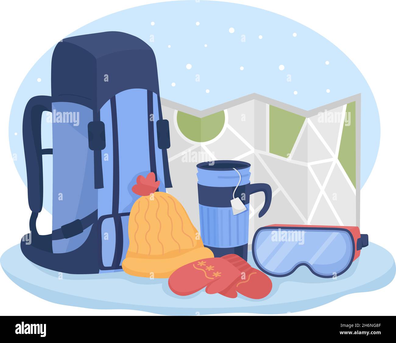 Winter hiking gear 2D vector isolated illustration Stock Vector