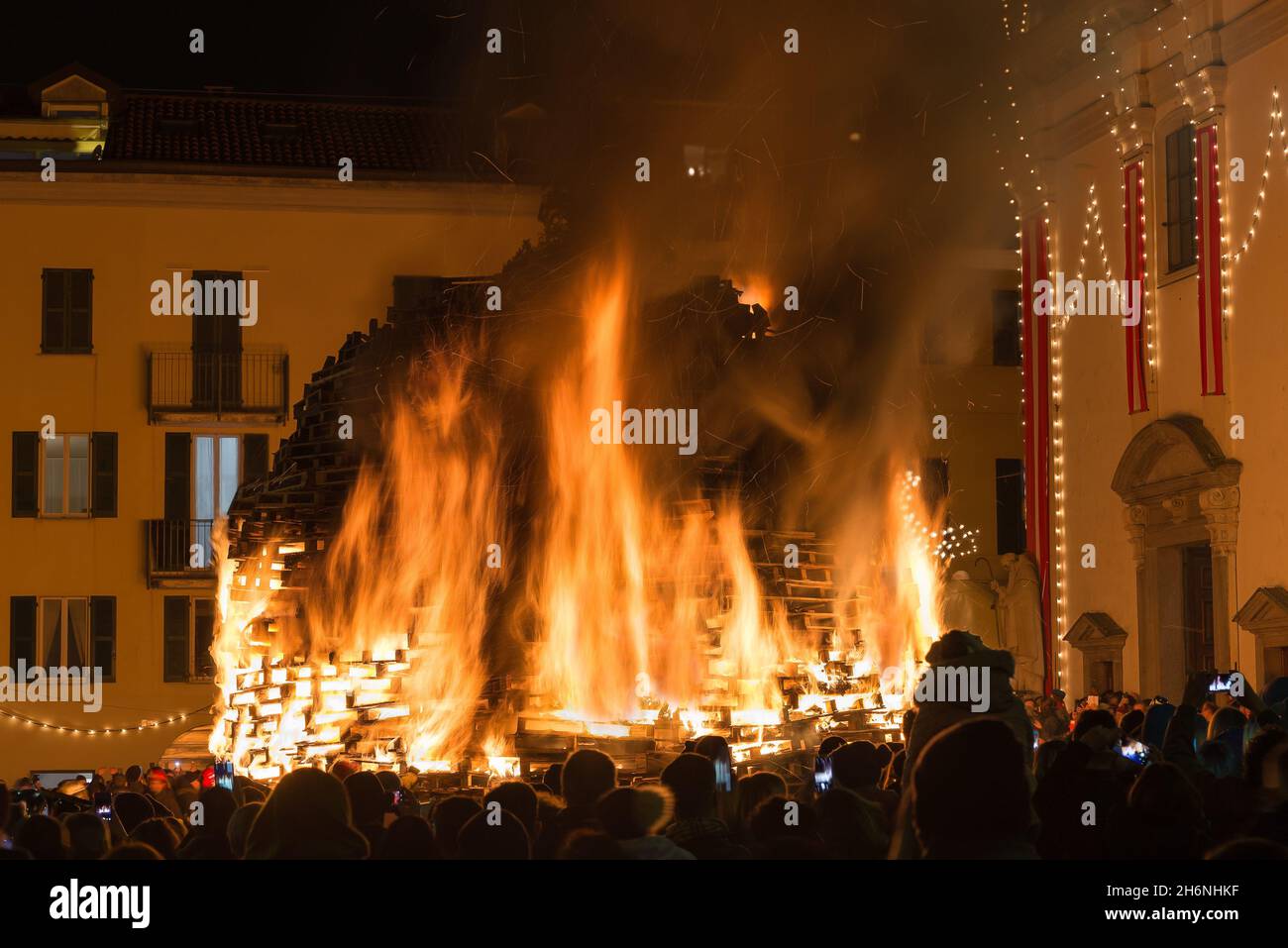 Big bonfire at night. Popular festival, bonfire of Saint Anthony, Varese, Italy Stock Photo Alamy