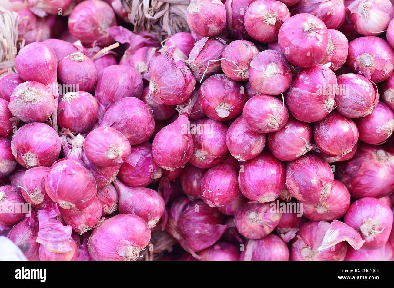 Fresh Red onion in market Stock Photo
